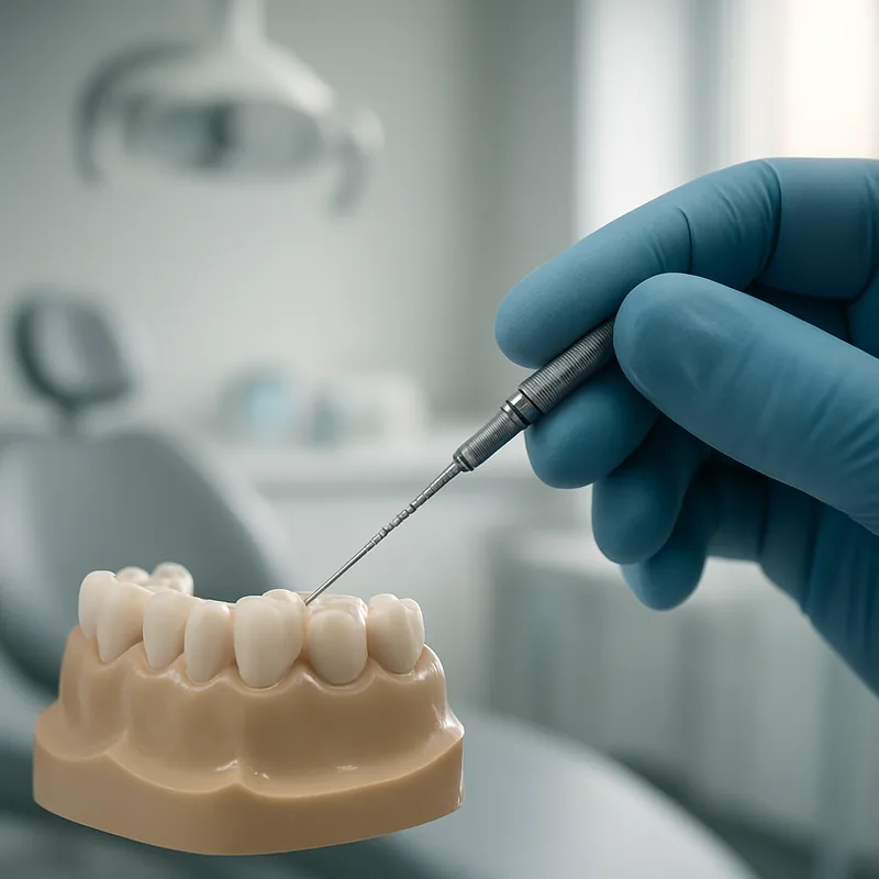 Pivot din fibră de sticlă introdus în canalul radicular, ca suport pentru coroana dentară