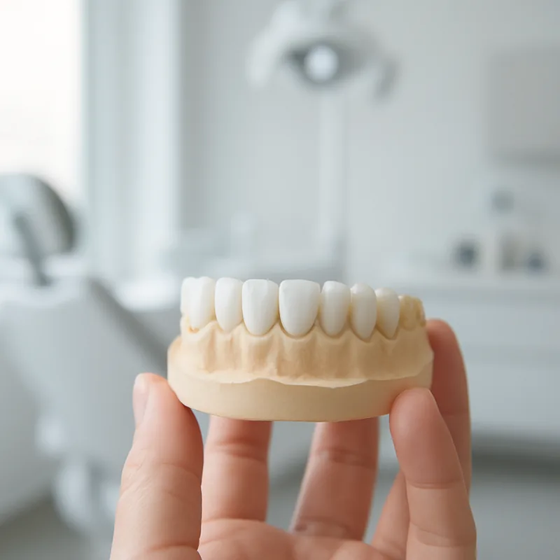 Reconstrucție cu compozit pe un dinte frontal colorat, realizată de medic stomatolog la cabinetul stomatologic
