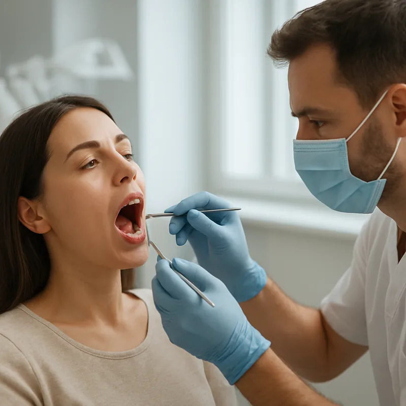 Retracție gingivală cu rădăcină expusă, una dintre cauzele frecvente ale dinților sensibili la rece