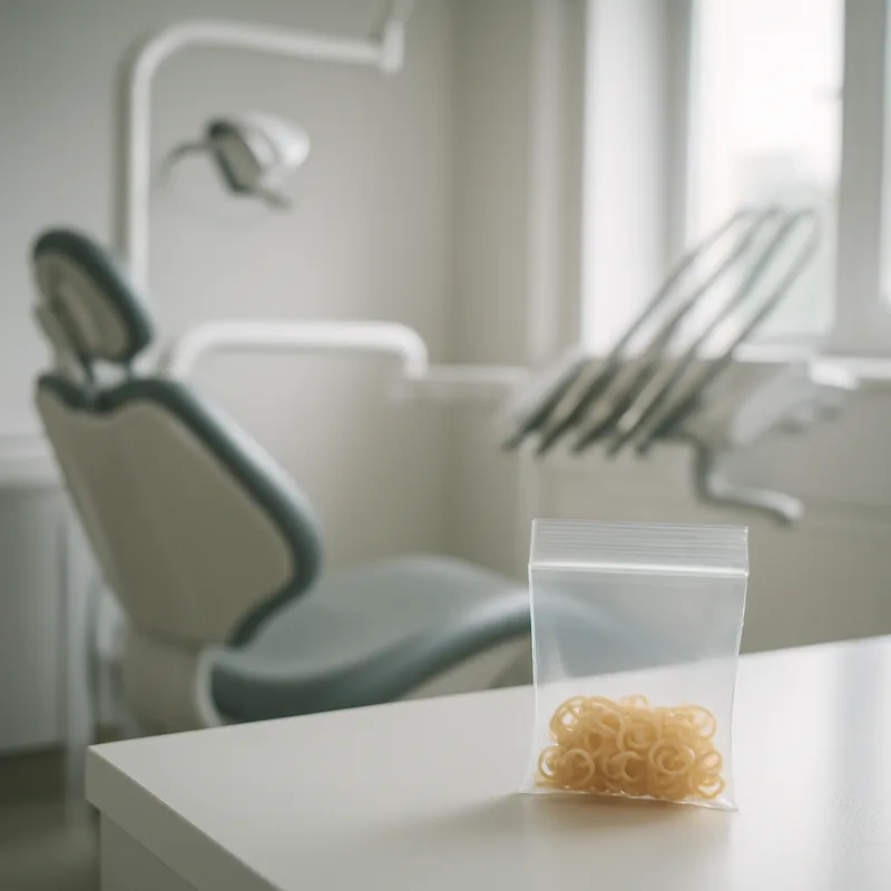 Pungă cu elastice ortodontice noi pregătite pentru schimbarea zilnică în tratamentul cu aparat dentar fix