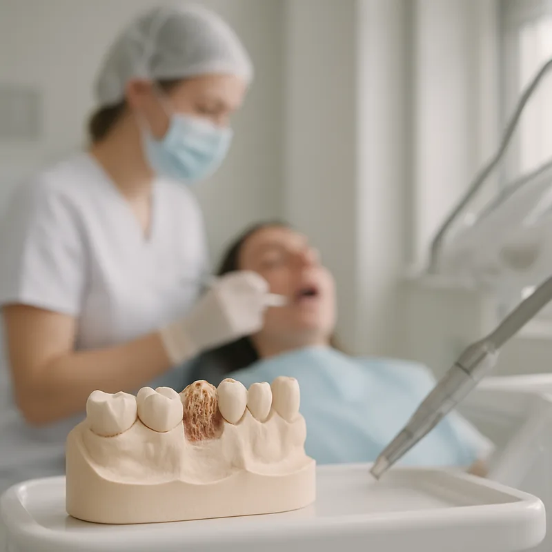 Grefă osoasă pregătită pentru regenerare osoasă ghidată înaintea reimplantării, cabinet stomatologic