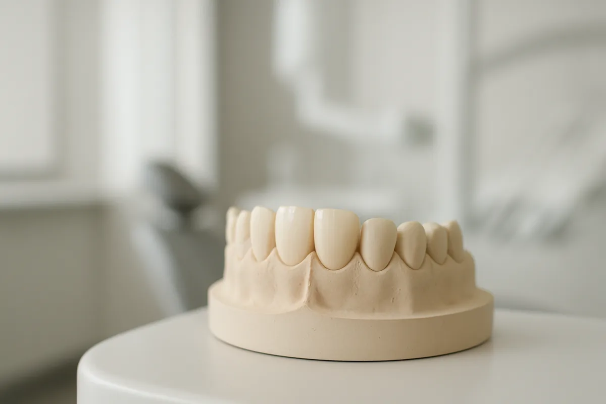 Fațete dentare din ceramică e.max și din compozit Componeer comparate pe model dentar