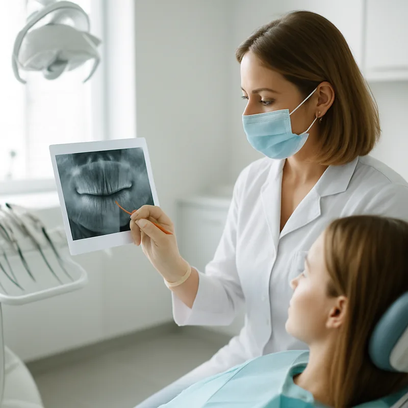 Trasarea traiectului fistulos cu con de gutapercă și radiografie periapicală pentru identificarea dintelui-sursă, cabinetul stomatologic