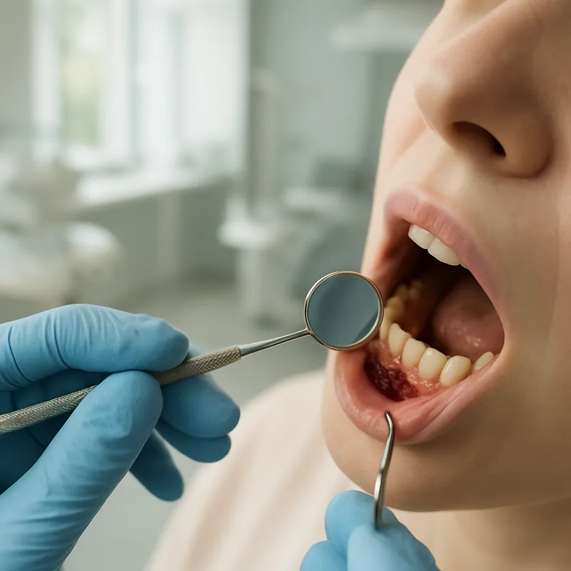Alveolă postextracțională cu cheag de sânge format, ilustrație a vindecării după extracția unui dinte
