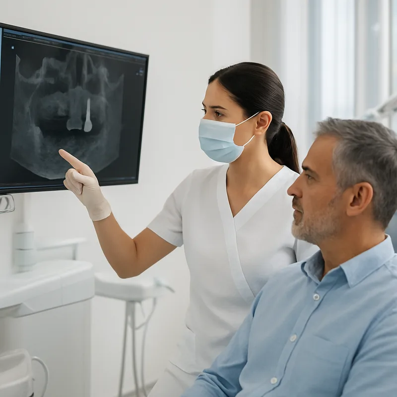 Planificare CBCT 3D a unui implant dentar la un pacient cu diabet, cu evaluarea densității osului maxilar, cabinetul stomatologic