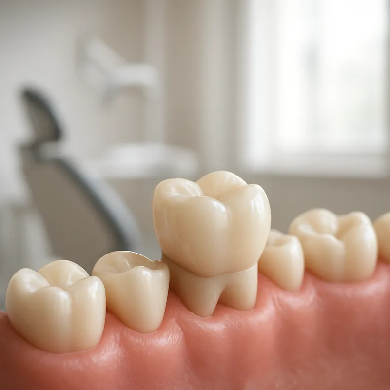 Coroană dentară montată pe un molar tratat endodontic, pentru protecția cuspizilor la masticație