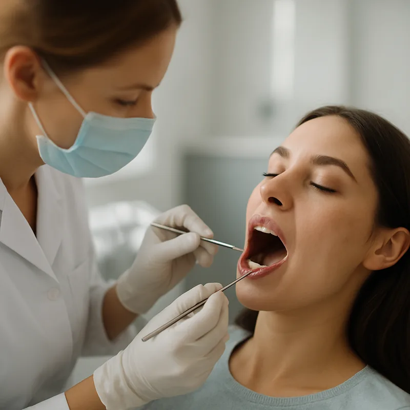 Operculum de gingie peste măseaua de minte semi-eruptă, zona în care se acumulează placa bacteriană