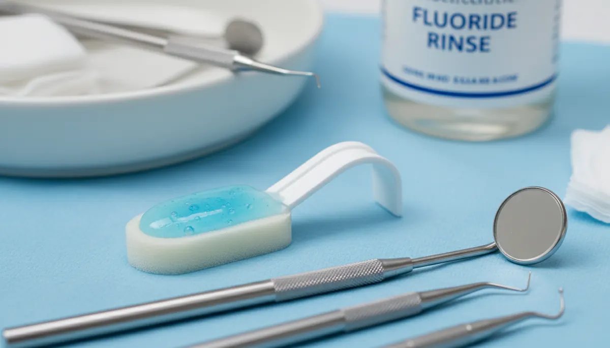 Detaliu clinic relevant pentru placa dentara mobila la cabinet stomatologic