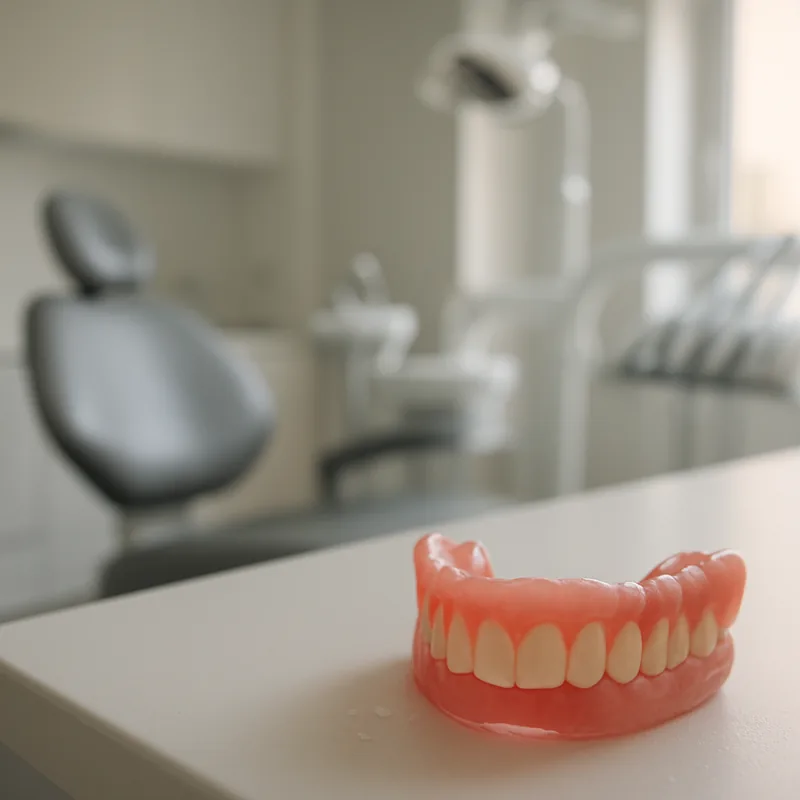 Proteză dentară totală curățată seara, înainte de păstrarea în apă peste noapte
