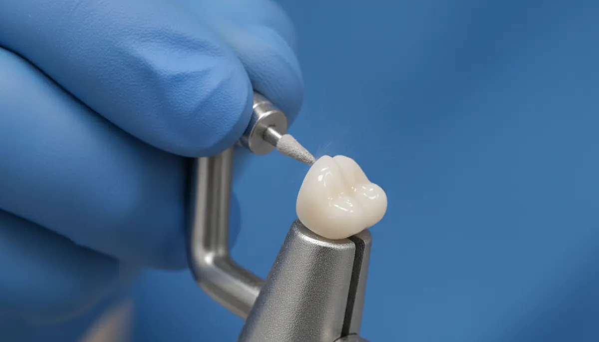 Reparare locală a unei coroane de porțelan cu freză diamantată