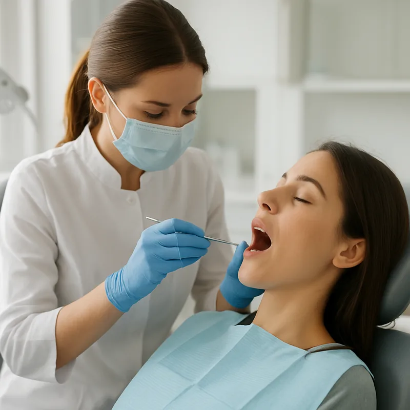 Obturație din compozit finalizată pe un molar după îndepărtarea cariei, tratament de odontoterapie la cabinetul stomatologic
