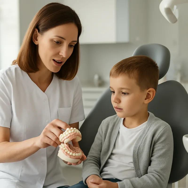 Dr. Denisa Ionilă explică unui copil controlul de după un traumatism dentar, cabinet de pedodonție cabinetul stomatologic